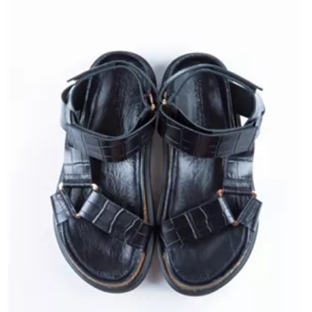 All Black Women's Pressed Croc Lowform Flat Sandal